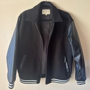 Women’s Faux Leather Sleeve Varsity Bomber